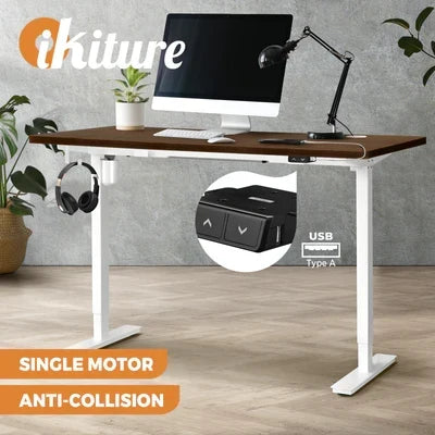 SD-LEG-S1-WH+DB-14-WN Oikiture Electric Standing Desk Single Motor 120/140/150cm