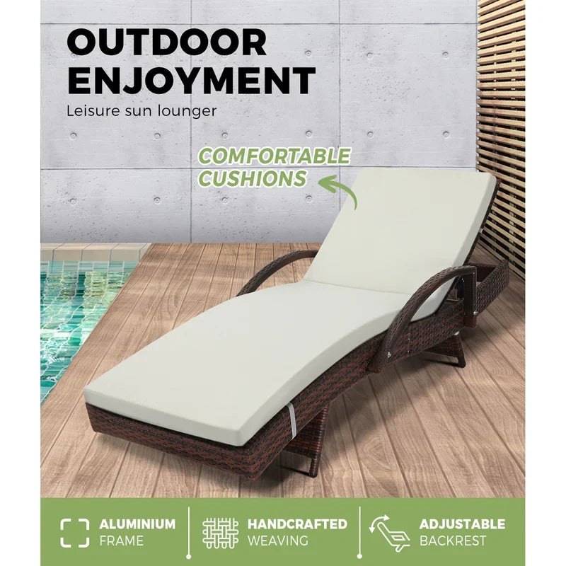SL-B1-BRBG Livsip Adjustable Outdoor Patio Wicker Sun Lounger Day Bed Sofa Waterproof Brown & Beige