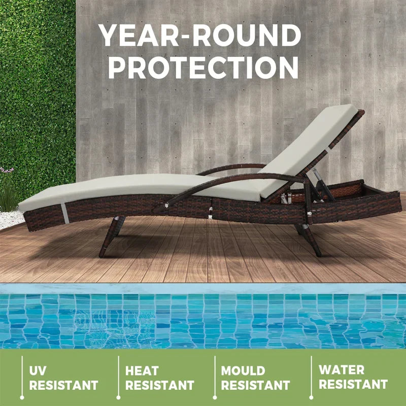 SL-B1-BRBG Livsip Adjustable Outdoor Patio Wicker Sun Lounger Day Bed Sofa Waterproof Brown & Beige