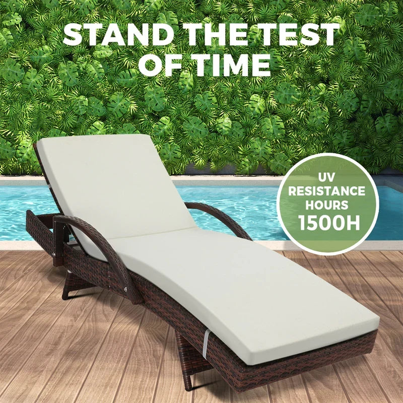 SL-B1-BRBG Livsip Adjustable Outdoor Patio Wicker Sun Lounger Day Bed Sofa Waterproof Brown & Beige