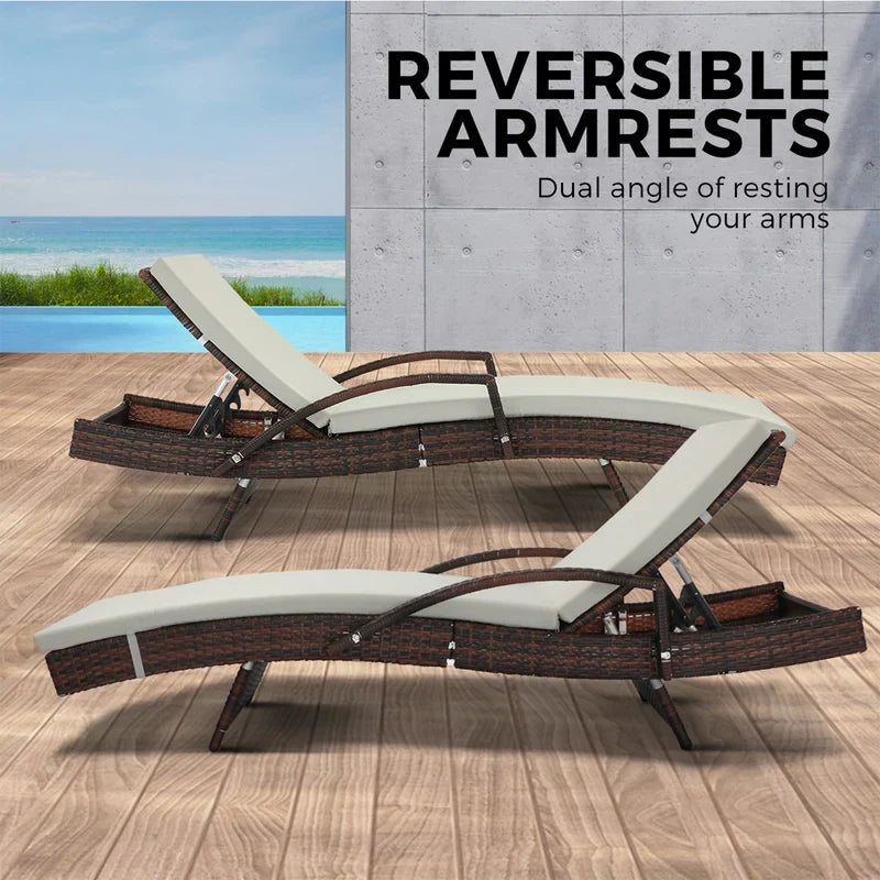 SL-B1-BRBG Livsip Adjustable Outdoor Patio Wicker Sun Lounger Day Bed Sofa Waterproof Brown & Beige