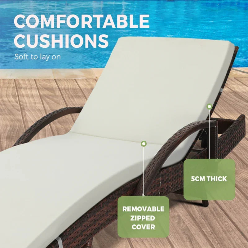 SL-B1-BRBG Livsip Adjustable Outdoor Patio Wicker Sun Lounger Day Bed Sofa Waterproof Brown & Beige
