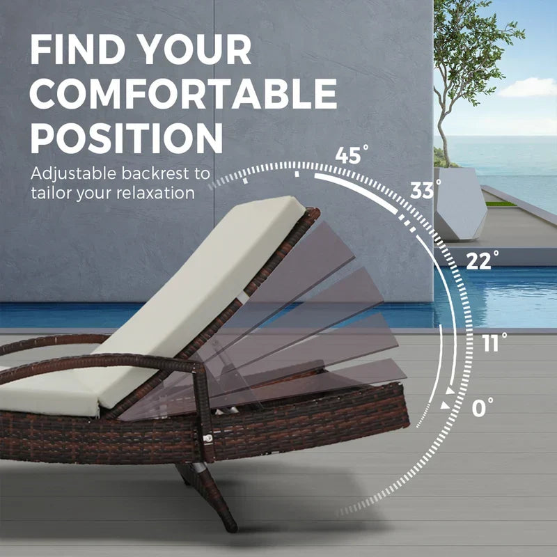 SL-B1-BRBG Livsip Adjustable Outdoor Patio Wicker Sun Lounger Day Bed Sofa Waterproof Brown & Beige
