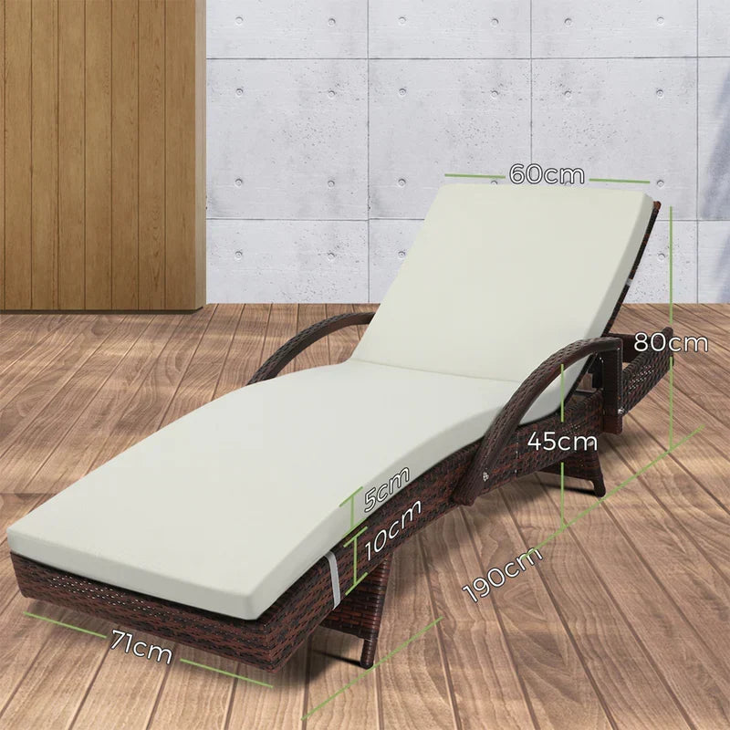 SL-B1-BRBG Livsip Adjustable Outdoor Patio Wicker Sun Lounger Day Bed Sofa Waterproof Brown & Beige