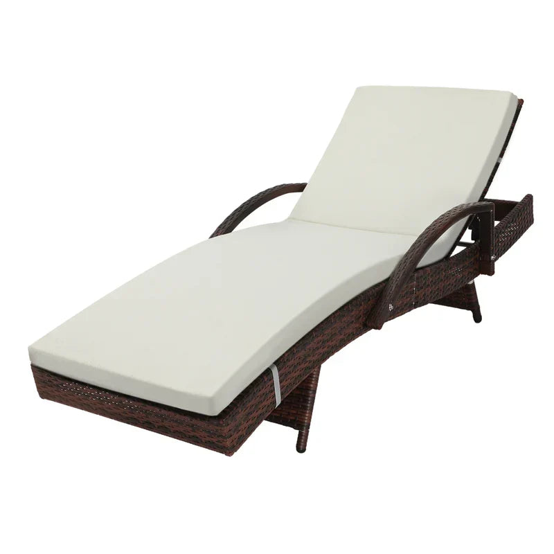 SL-B1-BRBG Livsip Adjustable Outdoor Patio Wicker Sun Lounger Day Bed Sofa Waterproof Brown & Beige