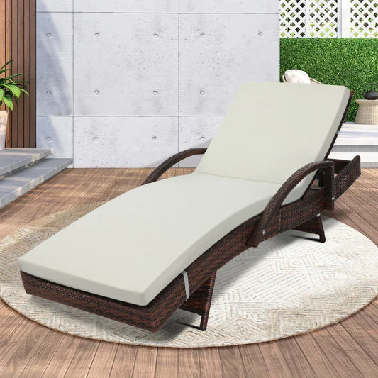 SL-B1-BRBG Livsip Adjustable Outdoor Patio Wicker Sun Lounger Day Bed Sofa Waterproof Brown & Beige