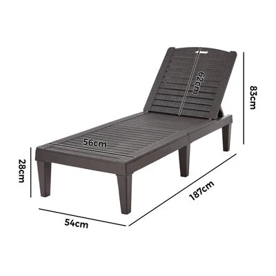 SL-TESS-BR Livsip Sun Lounge Adjustable Outdoor Lounger Beach Chair Patio Furniture Brown