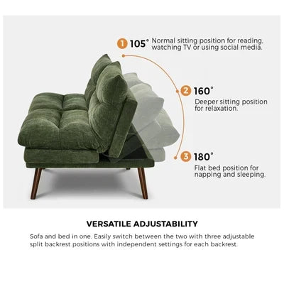 SOF-SONY-CH-GN-AB Oikiture 3 Seater Sofa Bed Recliner Lounge Couch Convertible Chenille Green Beds