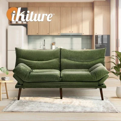 SOF-SONY-CH-GN-AB Oikiture 3 Seater Sofa Bed Recliner Lounge Couch Convertible Chenille Green Beds