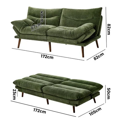 SOF-SONY-CH-GN-AB Oikiture 3 Seater Sofa Bed Recliner Lounge Couch Convertible Chenille Green Beds