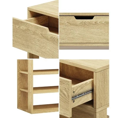SS-BD-1D5S-WD Oikiture Shoes Storage Rack 5-tier Shelves Shoe Storage Cabinet Drawer Natural