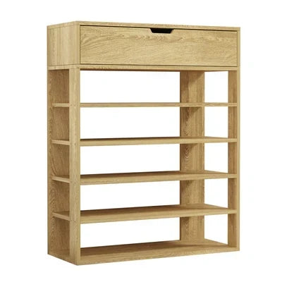 SS-BD-1D5S-WD Oikiture Shoes Storage Rack 5-tier Shelves Shoe Storage Cabinet Drawer Natural