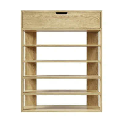 SS-BD-1D5S-WD Oikiture Shoes Storage Rack 5-tier Shelves Shoe Storage Cabinet Drawer Natural