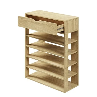 SS-BD-1D5S-WD Oikiture Shoes Storage Rack 5-tier Shelves Shoe Storage Cabinet Drawer Natural