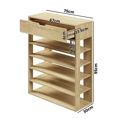 SS-BD-1D5S-WD Oikiture Shoes Storage Rack 5-tier Shelves Shoe Storage Cabinet Drawer Natural