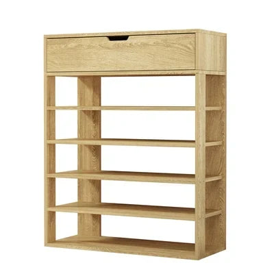 SS-BD-1D5S-WD Oikiture Shoes Storage Rack 5-tier Shelves Shoe Storage Cabinet Drawer Natural