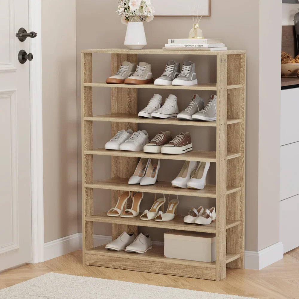SS-BD-6S-WD Oikiture Shoe Rack 7 Tiers Shelf Storage Cabinet Organiser 42 Pairs Natural