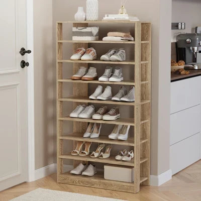SS-BD-8S-WD Oikiture Shoe Rack 9 Tiers Shelf Storage Cabinet Organiser 54 Pairs Natural