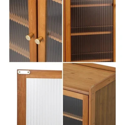 SS-BM-FLUTED-3D-BR Oikiture Shoe Cabinet Shoes Storage Rack Organiser 3 Doors Shelf Brown