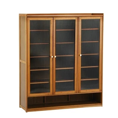SS-BM-FLUTED-3D-BR Oikiture Shoe Cabinet Shoes Storage Rack Organiser 3 Doors Shelf Brown