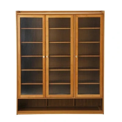 SS-BM-FLUTED-3D-BR Oikiture Shoe Cabinet Shoes Storage Rack Organiser 3 Doors Shelf Brown