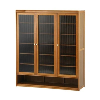 SS-BM-FLUTED-3D-BR Oikiture Shoe Cabinet Shoes Storage Rack Organiser 3 Doors Shelf Brown
