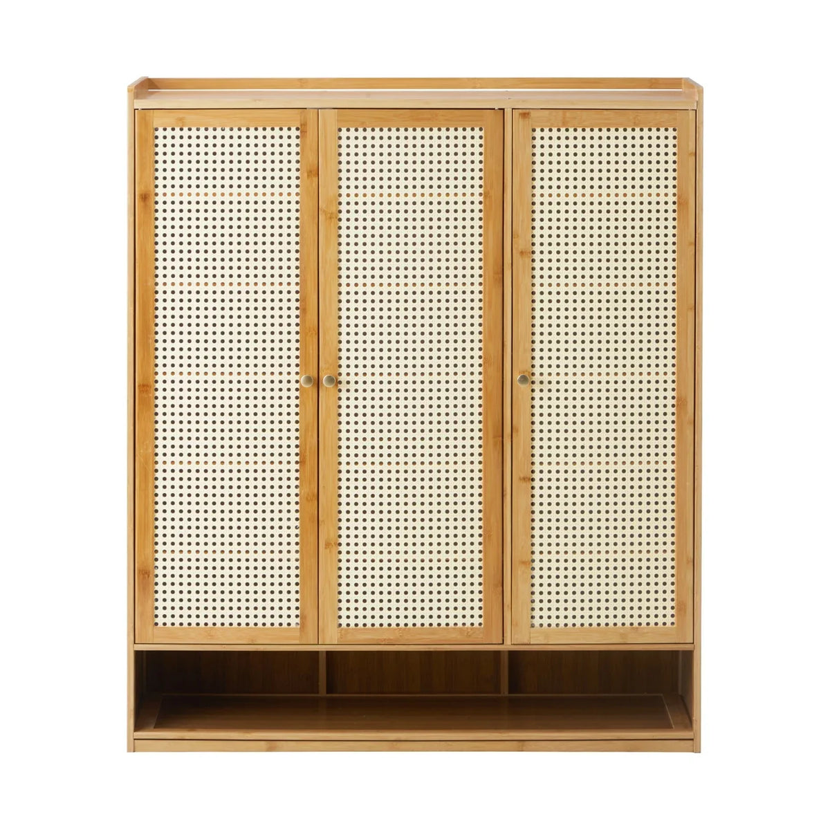 SS-BM-RTN-3D-WD Oikiture Brand New Shoe Cabinet with 3 Rattan Doors 6 Shelves
