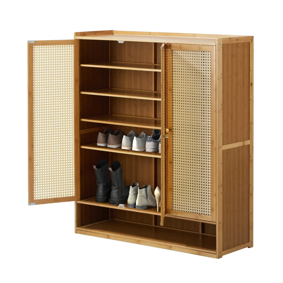 SS-BM-RTN-3D-WD Oikiture Brand New Shoe Cabinet with 3 Rattan Doors 6 Shelves