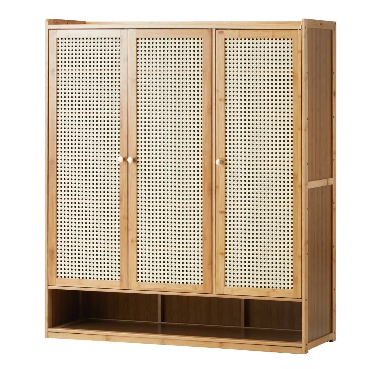 SS-BM-RTN-3D-WD Oikiture Brand New Shoe Cabinet with 3 Rattan Doors 6 Shelves