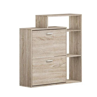 SS-VJ-2ROW-WD Oikiture Shoe Cabinet Storage 2 Doors Shoes Rack Display Wooden with Shelves
