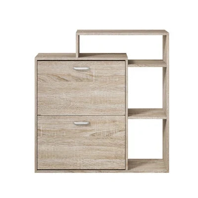 SS-VJ-2ROW-WD Oikiture Shoe Cabinet Storage 2 Doors Shoes Rack Display Wooden with Shelves