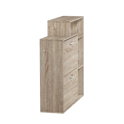 SS-VJ-2ROW-WD Oikiture Shoe Cabinet Storage 2 Doors Shoes Rack Display Wooden with Shelves
