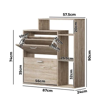 SS-VJ-2ROW-WD Oikiture Shoe Cabinet Storage 2 Doors Shoes Rack Display Wooden with Shelves