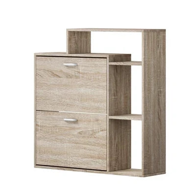 SS-VJ-2ROW-WD Oikiture Shoe Cabinet Storage 2 Doors Shoes Rack Display Wooden with Shelves