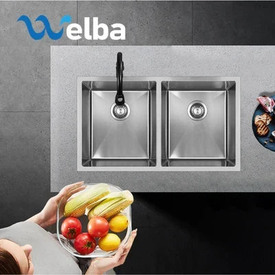 SSK-C-7644D-SI Welba Kitchen Sink Stainless Steel Basin Double Under/Top/Flush Mount 76X44CM