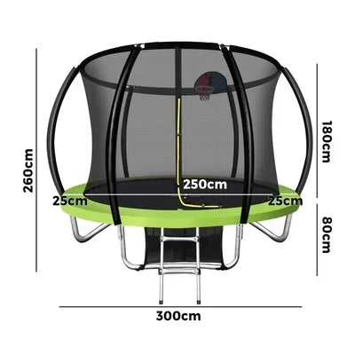 TPL-A1-10-GN-AB Mazam 10FT Round Spring Trampolines Kids Safety Net Enclosure w/ Basketball Set