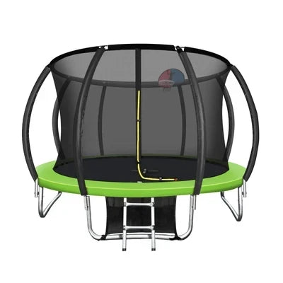 TPL-A1-10-GN-AB Mazam 10FT Round Spring Trampolines Kids Safety Net Enclosure w/ Basketball Set