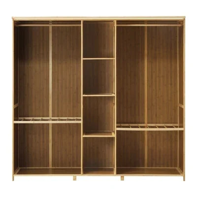 Scratched WA-BM-CT170-WD Oikiture Open Wardrobe Clothes Storage Stand Hanging Rail Bamboo Cupboard