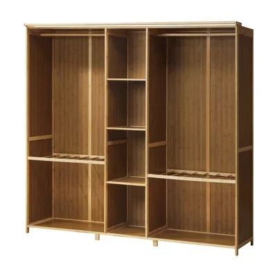 Scratched WA-BM-CT170-WD Oikiture Open Wardrobe Clothes Storage Stand Hanging Rail Bamboo Cupboard