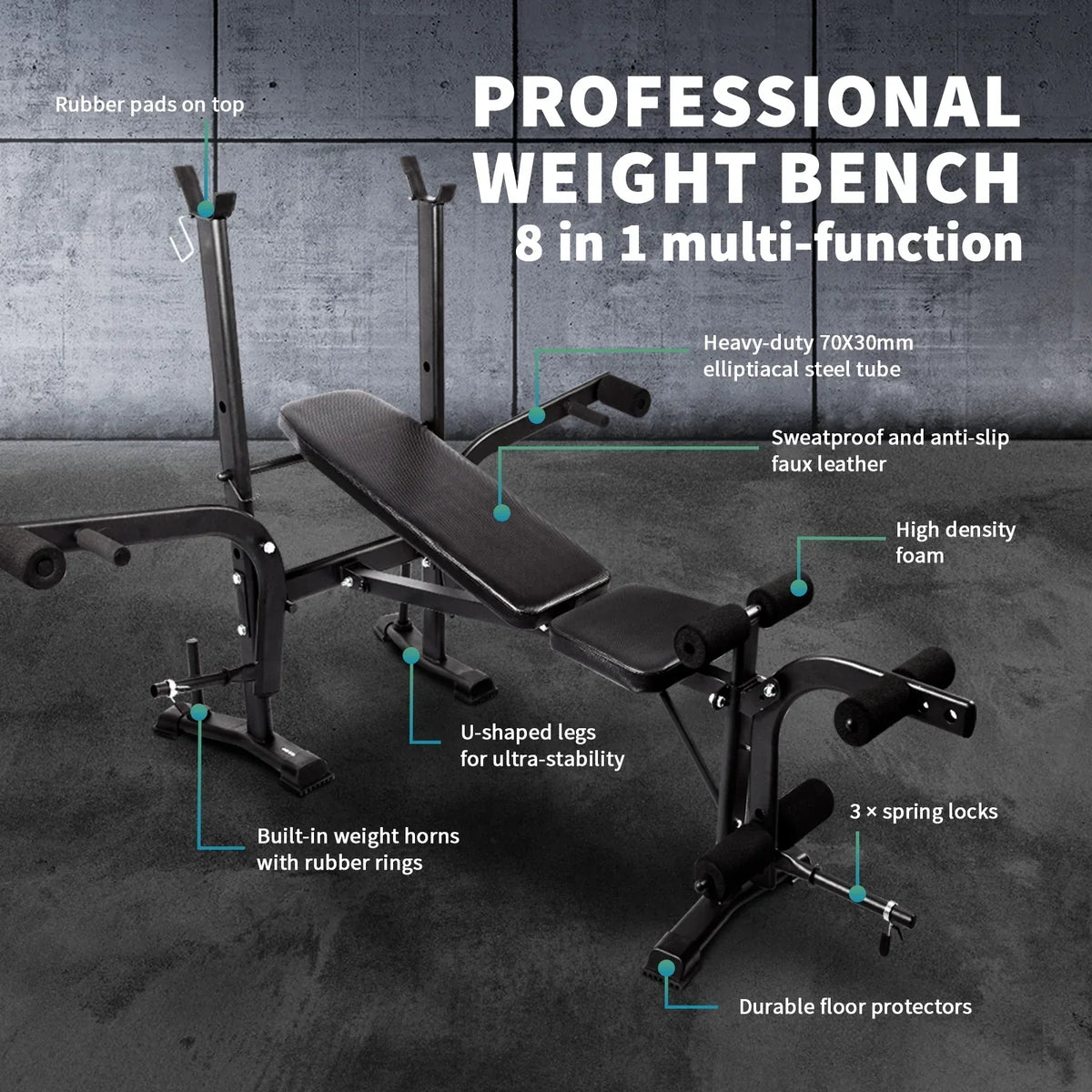 WB-A1-M Finex Bench Press Weight Bench 8in1 Multi-Station Fitness Home Gym Equipment