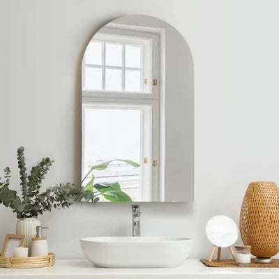 WM-ARCHED-8650-NFR Oikiture Wall Mirrors 86x50cm Arched Makeup Mirror Bathroom Frameless