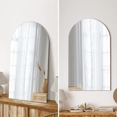 WM-ARCHED-8650-NFR Oikiture Wall Mirrors 86x50cm Arched Makeup Mirror Bathroom Frameless