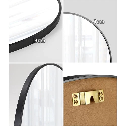 WM-B-ROUND-60-BK Oikiture 60cm Wall Mirrors Round Makeup Mirror Home Decor Black Living Room