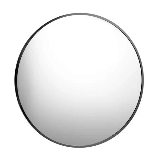 WM-B-ROUND-60-BK Oikiture 60cm Wall Mirrors Round Makeup Mirror Home Decor Black Living Room