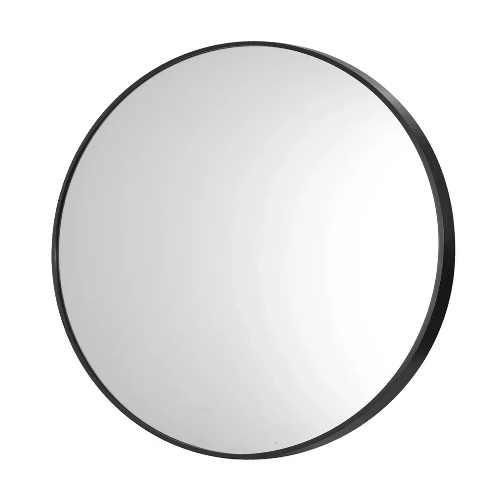 WM-B-ROUND-60-BK Oikiture 60cm Wall Mirrors Round Makeup Mirror Home Decor Black Living Room
