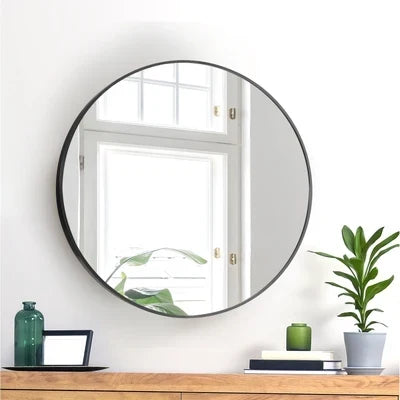 WM-ROUND-50-BK Oikiture Wall Mirrors Round Makeup Mirror Vanity Home Decor 50cm Black Bedroom