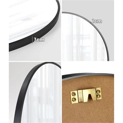 WM-ROUND-50-BK Oikiture Wall Mirrors Round Makeup Mirror Vanity Home Decor 50cm Black Bedroom