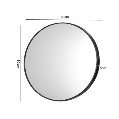 WM-ROUND-50-BK Oikiture Wall Mirrors Round Makeup Mirror Vanity Home Decor 50cm Black Bedroom