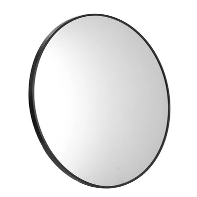 WM-ROUND-50-BK Oikiture Wall Mirrors Round Makeup Mirror Vanity Home Decor 50cm Black Bedroom