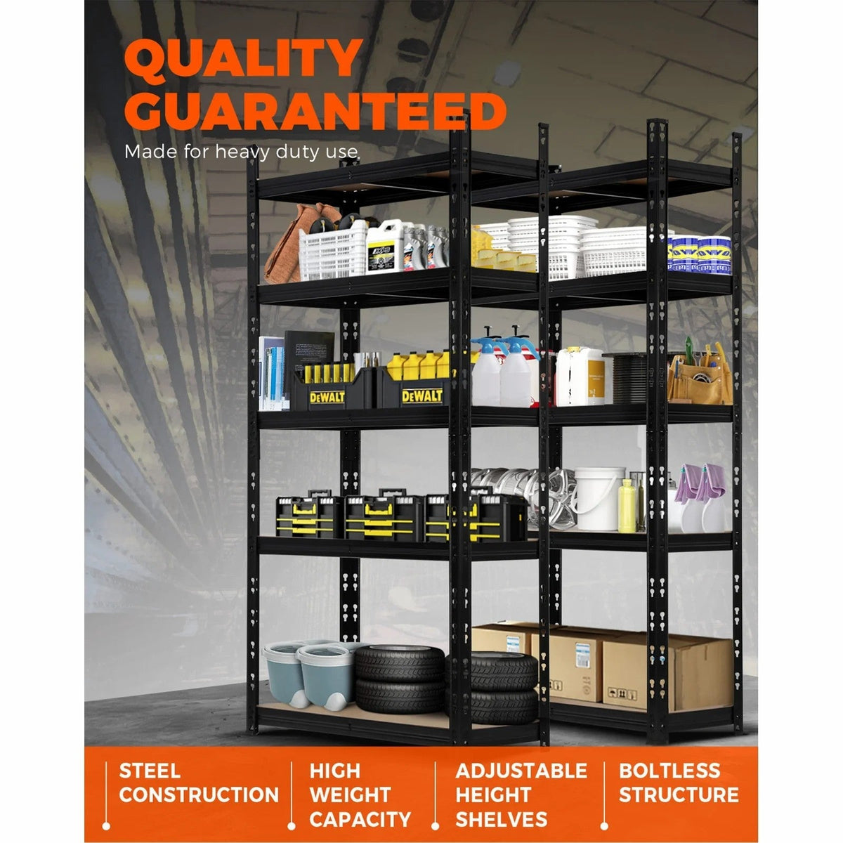 WR-A2-S3-BK Sharptoo Warehouse Storage Shelf Steel Frame 1.8x1.2m